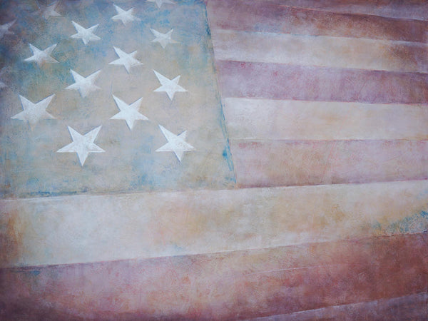 American flag painting called "New American," made of oil and cold wax medium.