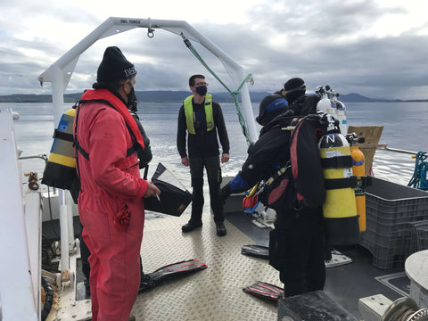 Scientists preparing to dive on the Native oyster reef