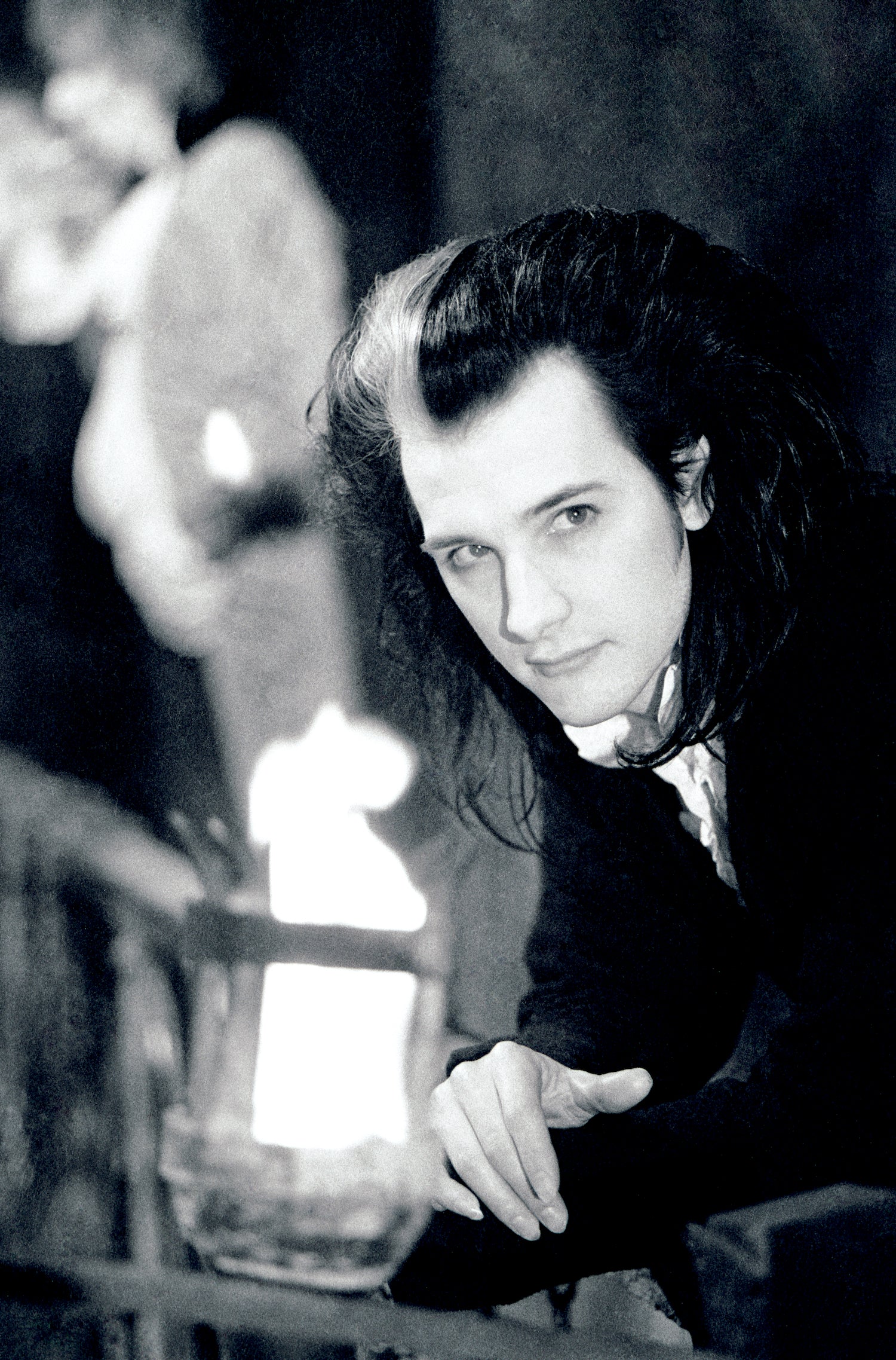 Dave Vanian of The Damned on the set of the Grimly Fiendish video
