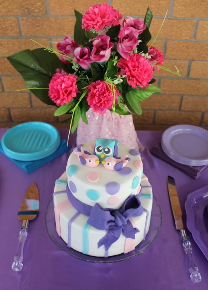 Birds and Owl Baby Shower Cake