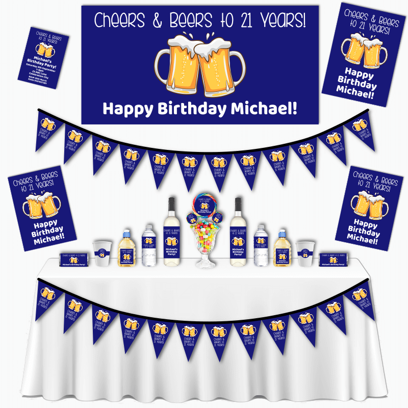 Blue Cheers & Beers Birthday Party Grand Decorations Pack