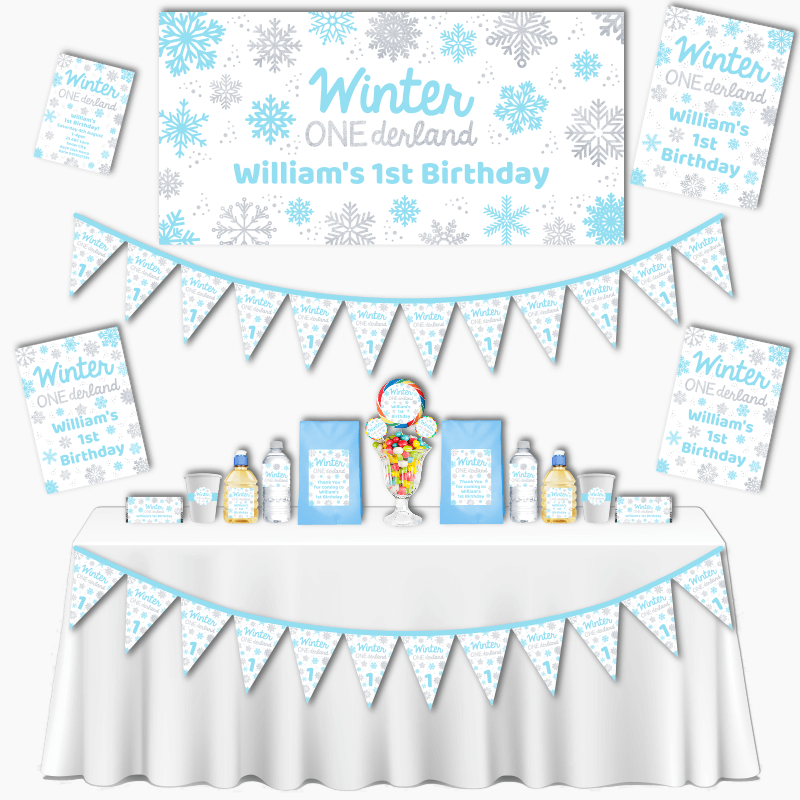 Blue & Silver Winter Onederland Birthday Party Decorations