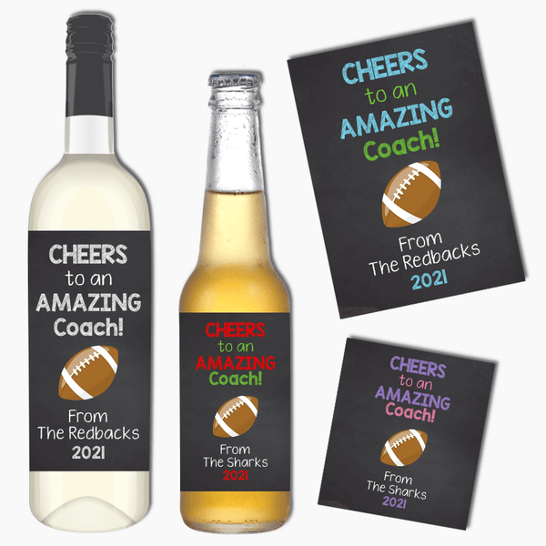 Cheers Football Coach Gift Wine & Beer Labels