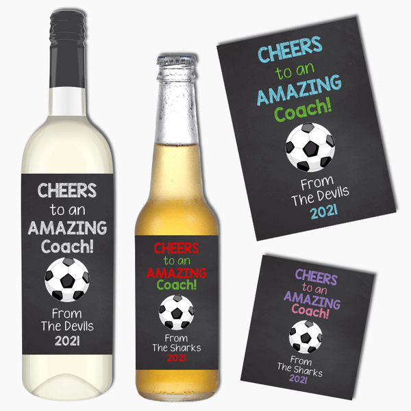 Cheers Soccer Coach Gift Wine and Beer Labels