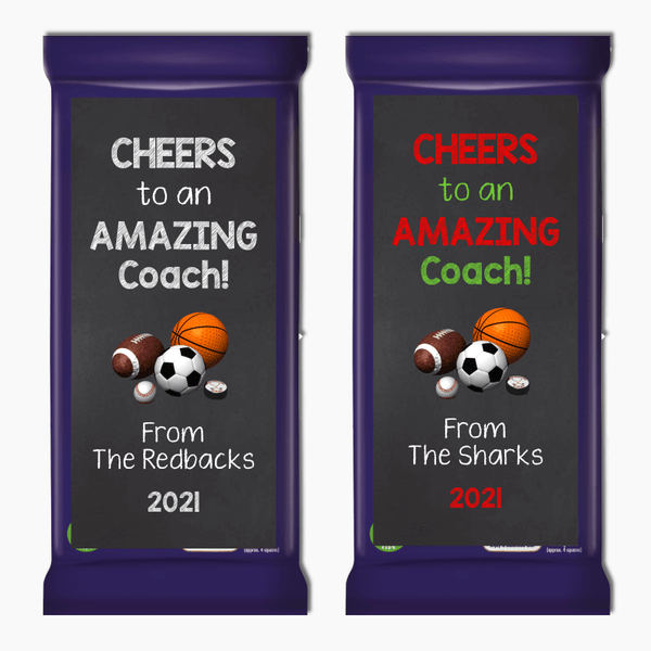 Cheers Sports Coach Gift Cadbury Chocolate Labels