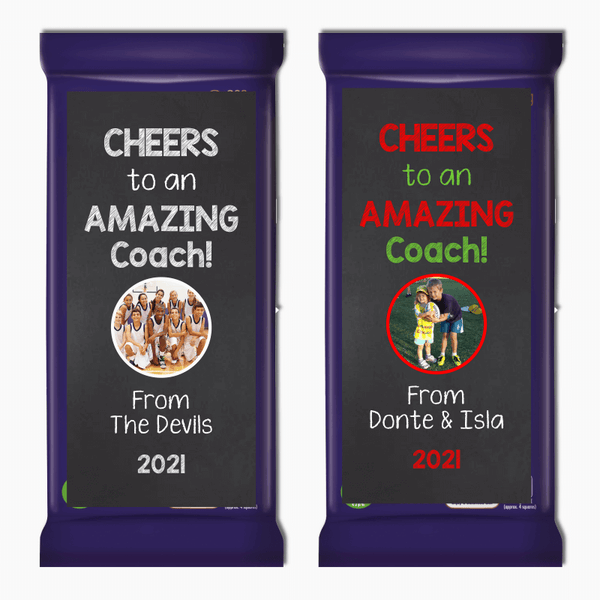 Cheers Sports Coach Gift Cadbury Chocolate Labels with Photo