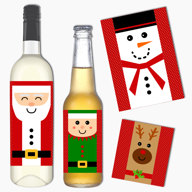 Fun Christmas Character Gift Wine & Beer Labels
