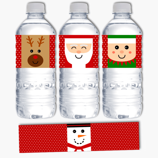 Fun Christmas Character Party Water Labels