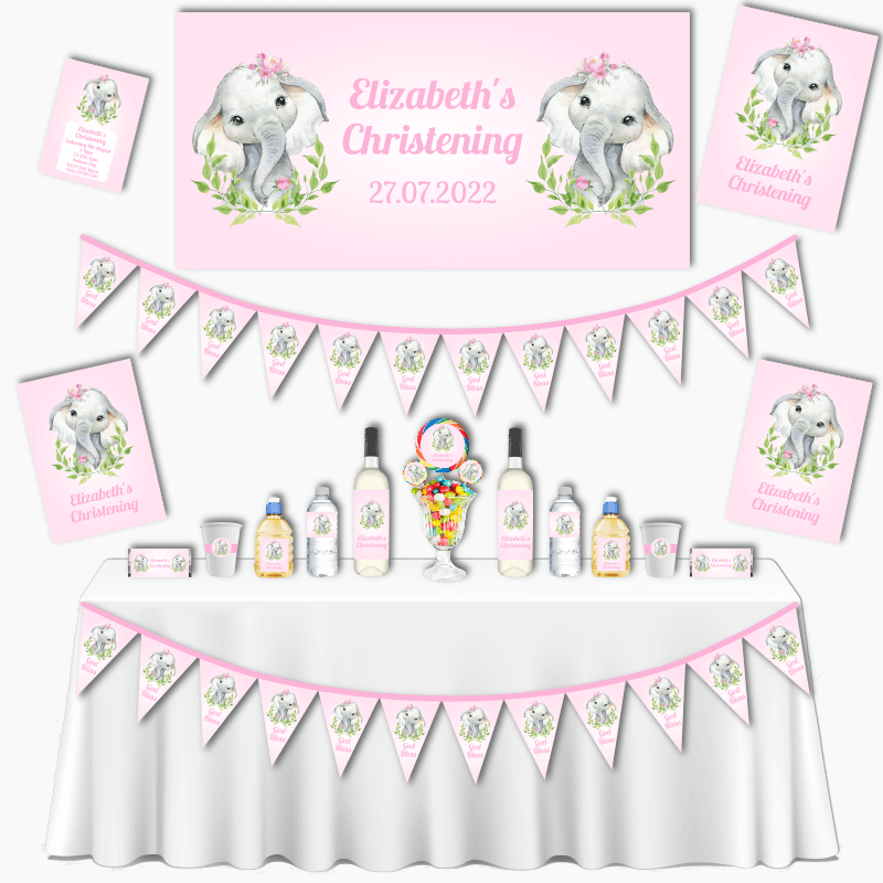 Girls Floral Elephant Christening Decorations