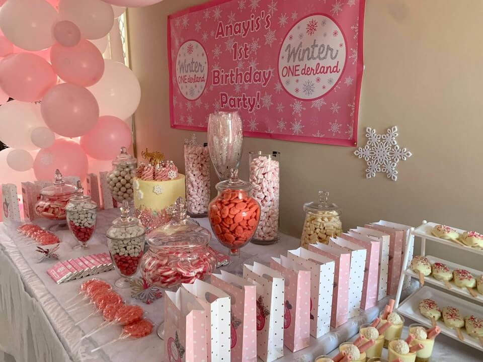 Girls Winter ONEderland Birthday Party Treats Table