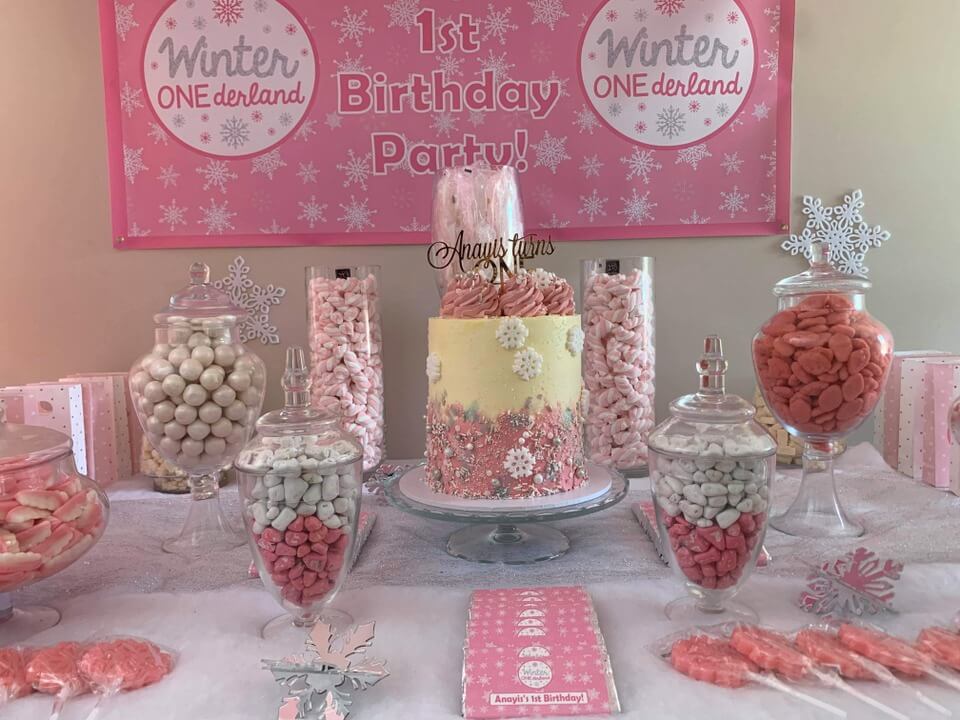 Girls Winter ONEderland Party Cake Table