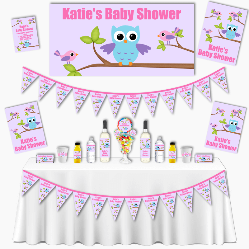 Girls Birds & Owl Baby Shower Decorations Pack