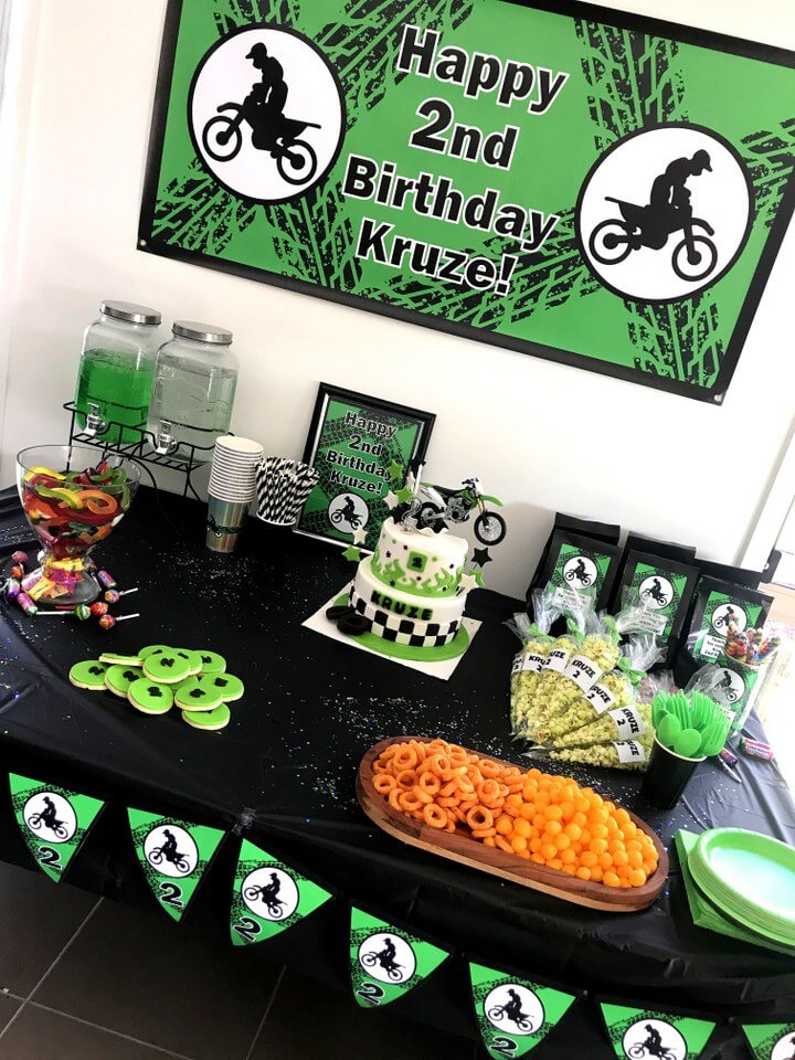 Green Motorbike Party Cake Table