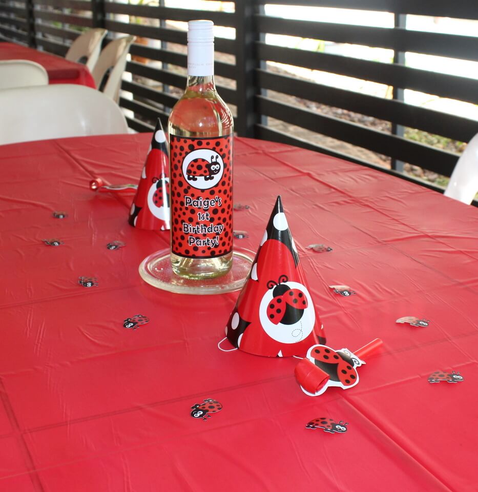 Lady Bug Party Tables & Wine
