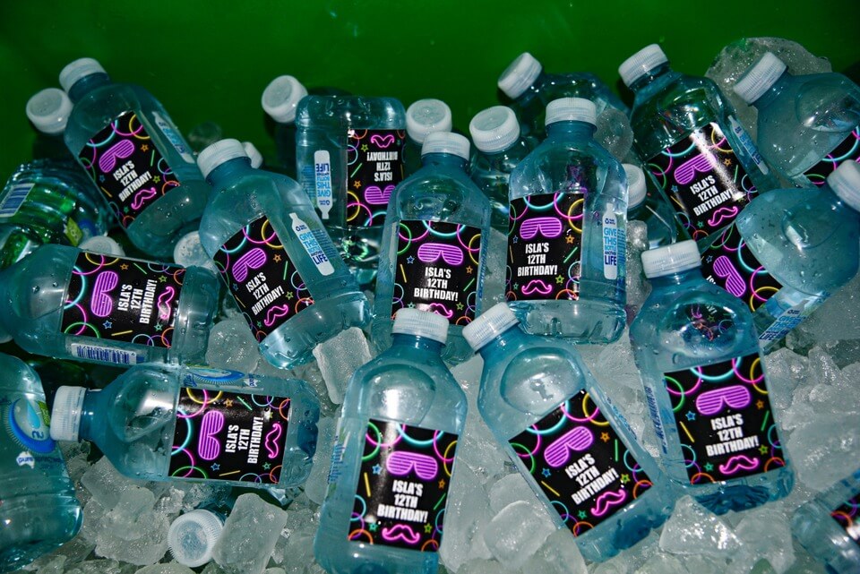 Neon Glow in the Dark Party Water Labels