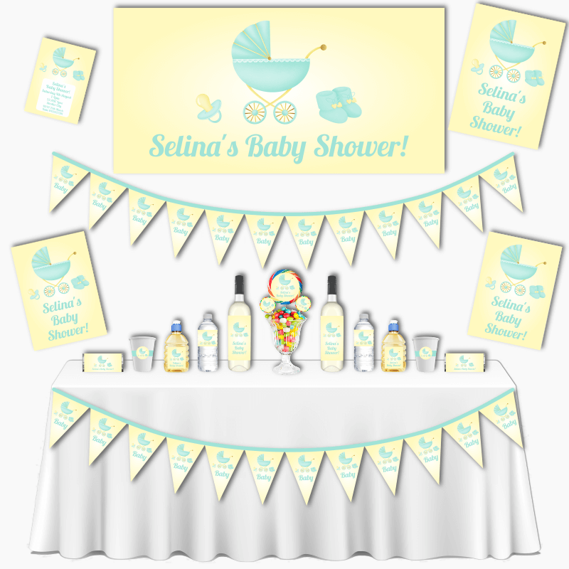 Mint & Lemon Pram Baby Shower Decorations