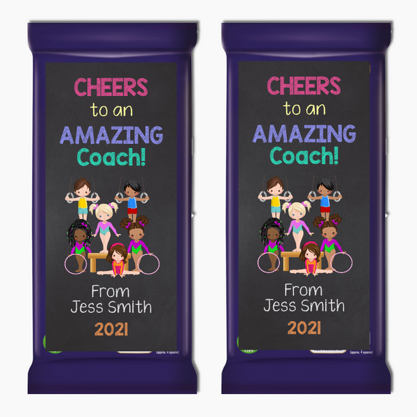 Rings & Hoops Gymnastics Coach Gift Cadbury Chocolate Labels