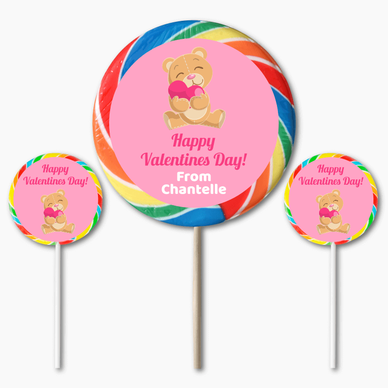 Teddy Bear Valentines Day Gift Round Lollipop Stickers