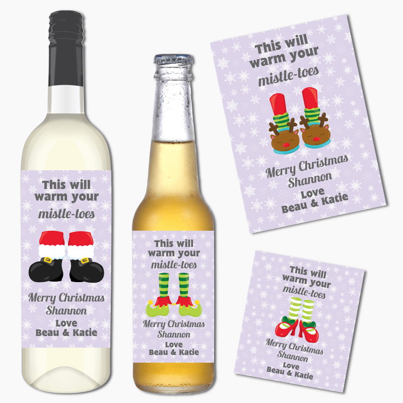 Warm your Mistle Toes Christmas Gift Wine & Beer Labels