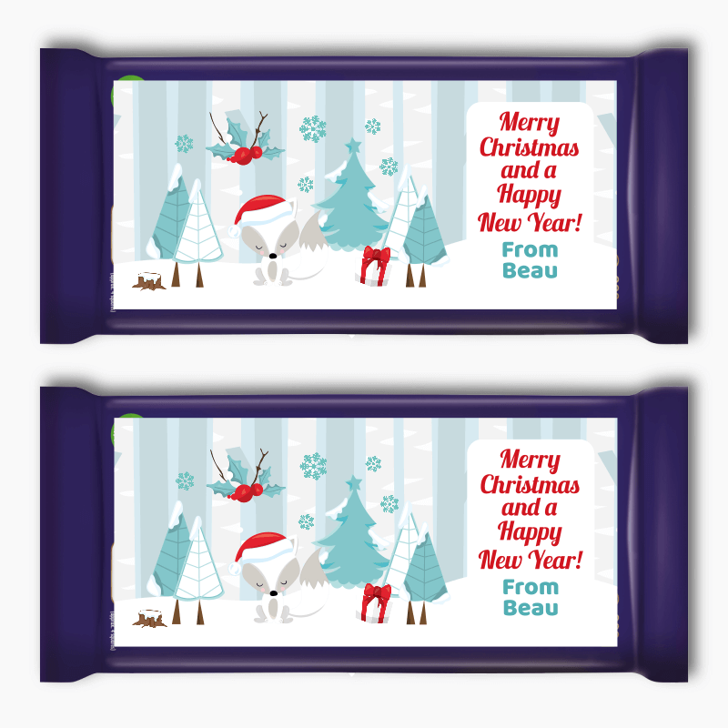 Winter Fox Christmas Gift Cadbury Chocolate Labels