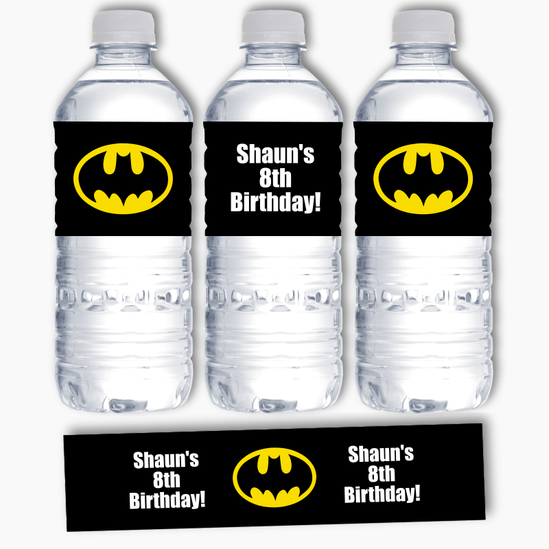 Personalised Batman Logo Birthday Party Water Labels