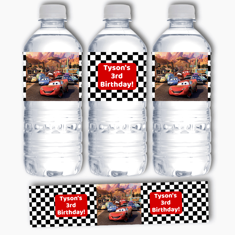 PRINTED CARS Birthday Water Bottle Labels Stickers Waterproof Labels Party Lightning  Mcqueen Birthday Party 