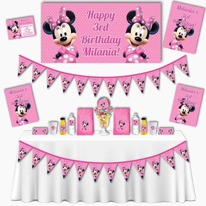 limpiar Gama de Mayor Personalised Minnie Mouse Grand Party Decorations Pack - Katie J Design and  Events