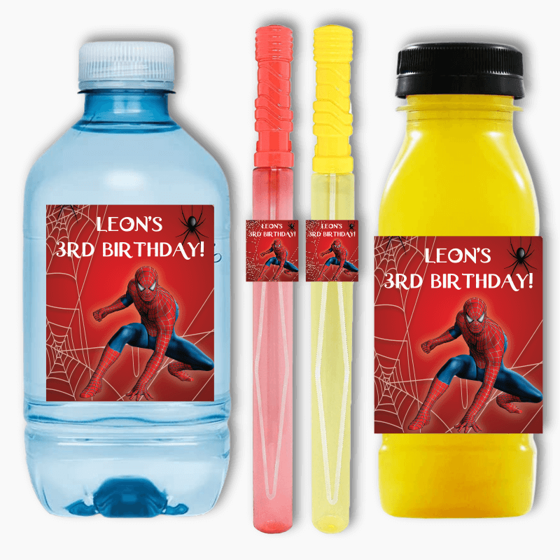 Personalised Spiderman Birthday Fruit Shoot Water Bottle kitkat LabelsParty  Bag