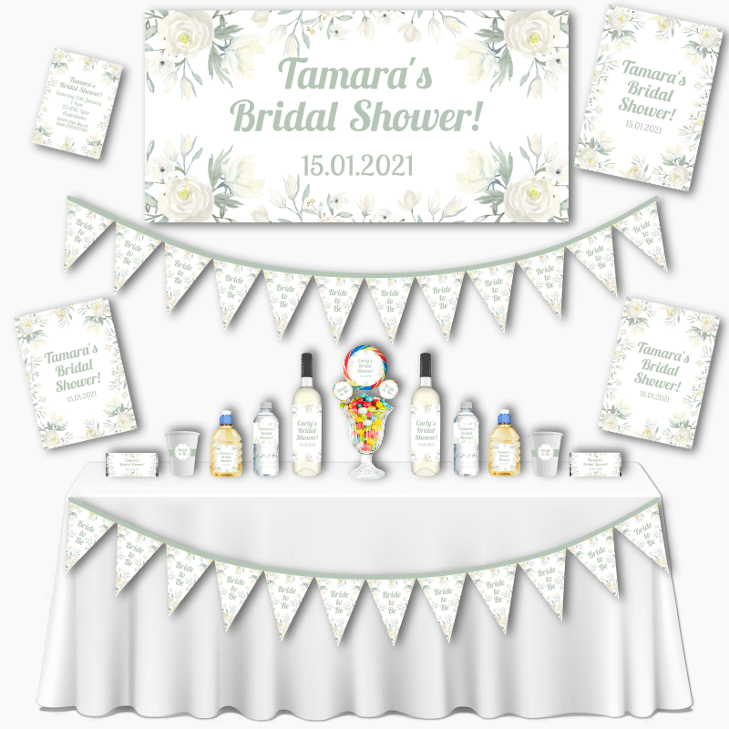 Personalised White Floral Grand Bridal Shower Decorations Pack