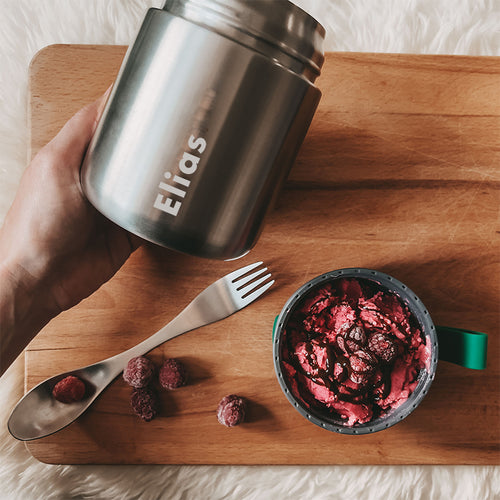 Blockhuette insulated food jar filled with raspberry ice cream