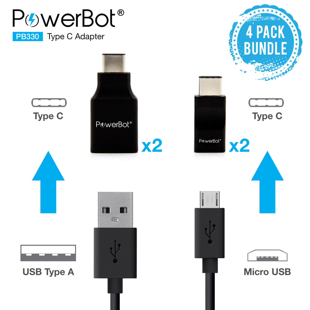 PowerBot® PB330 4-Pack USB Type-C to USB 3.0 Type A + Micro USB 