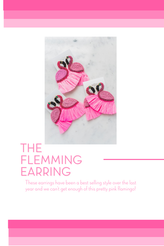 pink bead and raffia flamingo earring