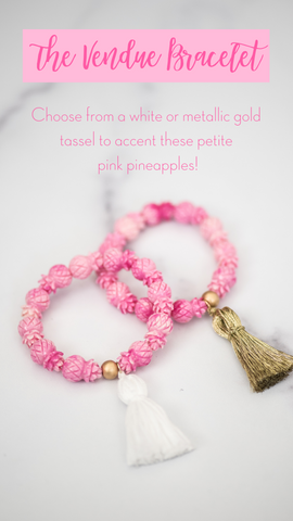 pink pineapple beaded tassel bracelet