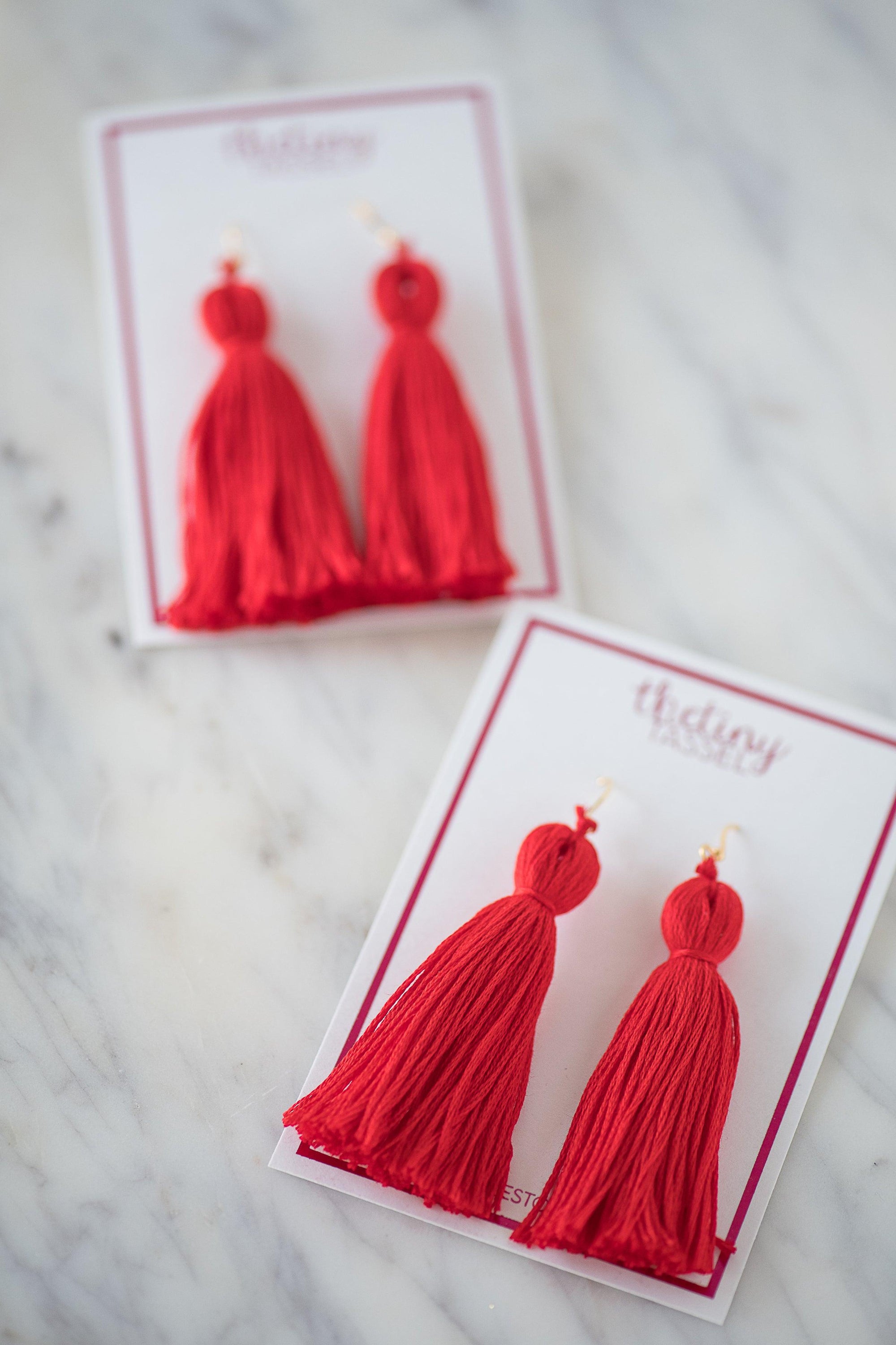 Red tassels - vintage style wool earrings