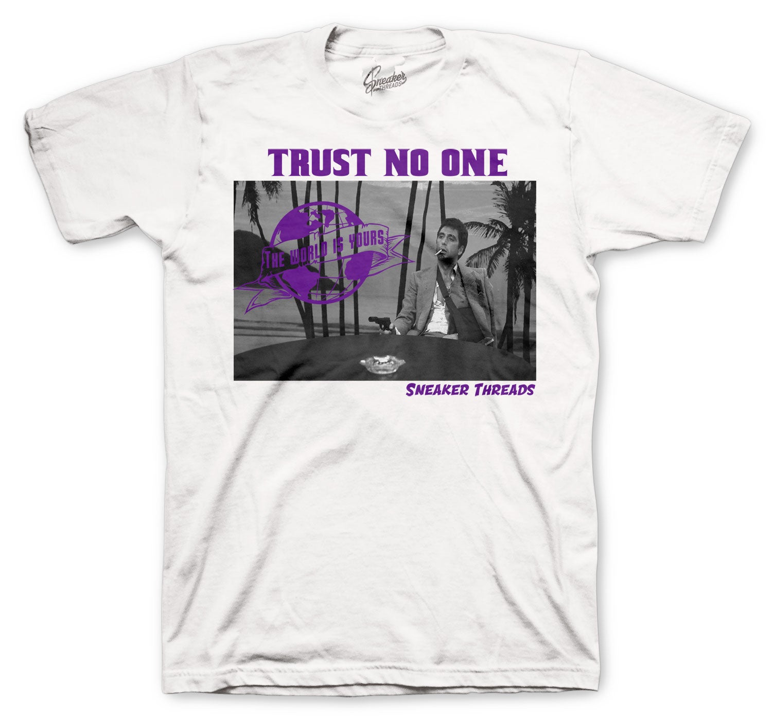 white and purple jordan 4 shirt