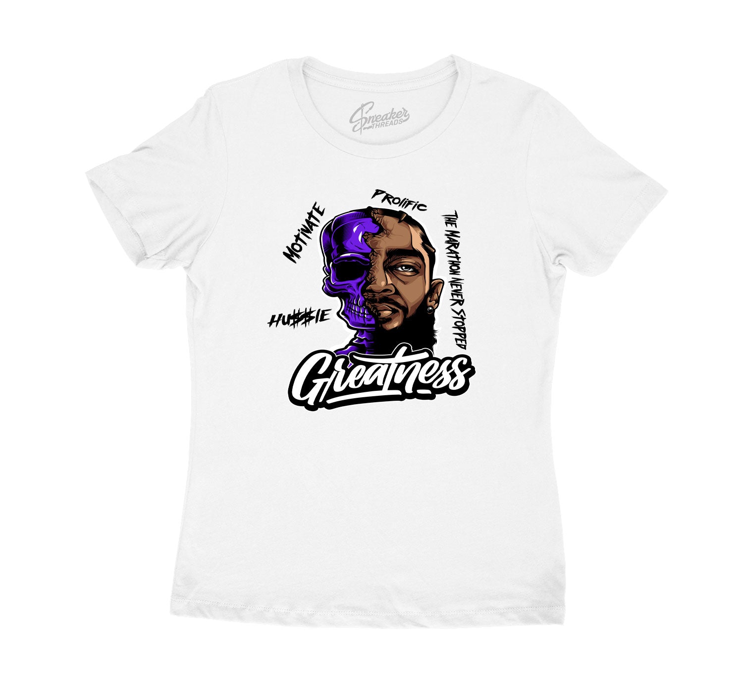 white and purple jordan 4 shirt