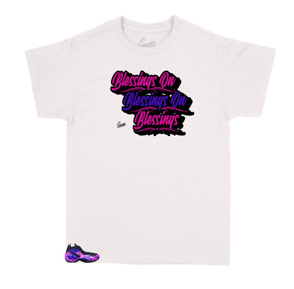 kids sneakers camo foamposite purple 