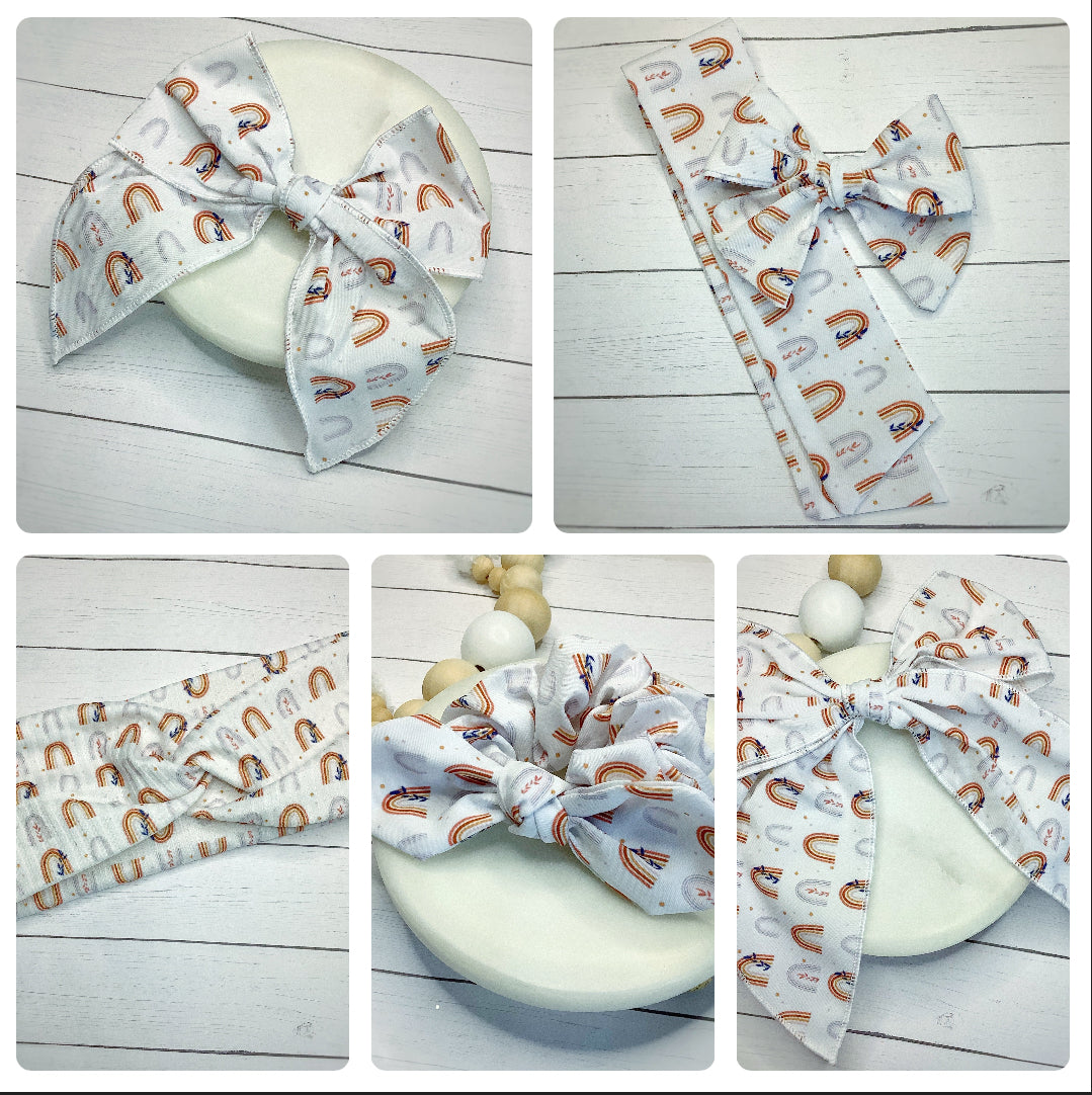 Neutral Rainbows Bow Strip, Headband and Scrunchie Collection