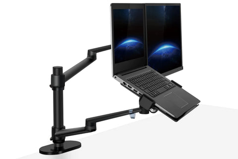 image fond blanc bras articulé écran et ordinateur portable