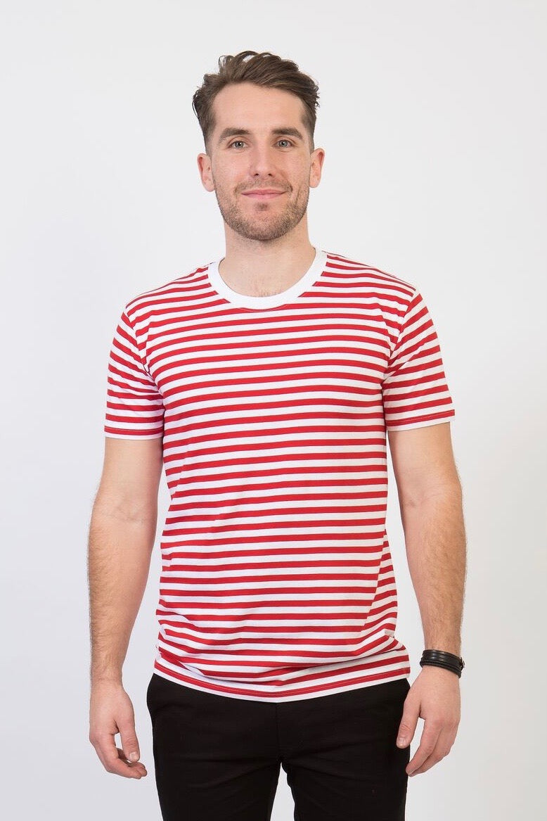 Mens Red And White Striped Long Sleeve T Shirt Rldm