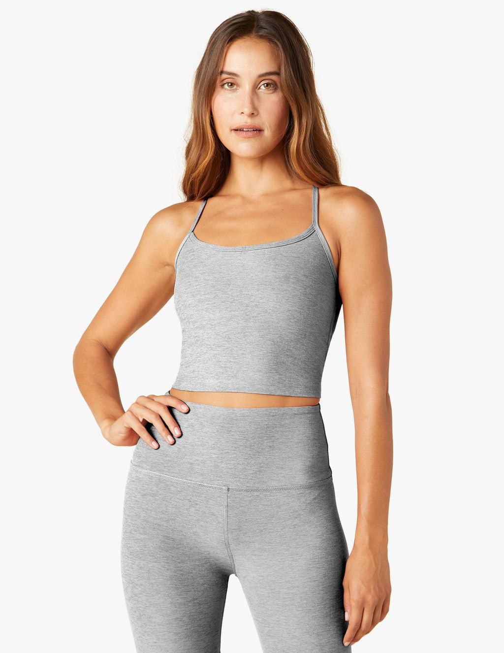Beyond Yoga Soft Mark Square Neck Cropped Tank in Chai Tortoise