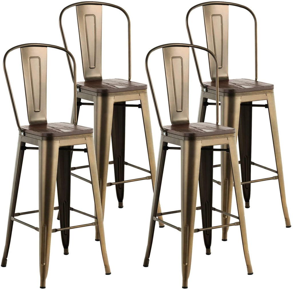 mecor metal bar stools set of 4 with removable backrest 30 inch dining bar  height chairs with wood seat