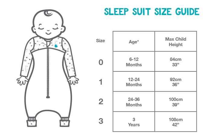 Love to dream sleep suit size chart