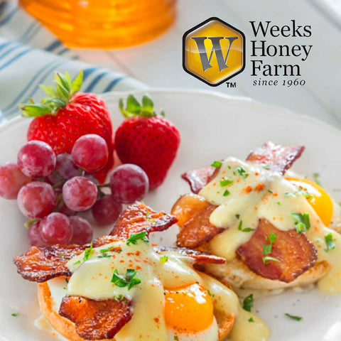 Weeks Eggs Bacon Benedict with Saw Palmetto Honey