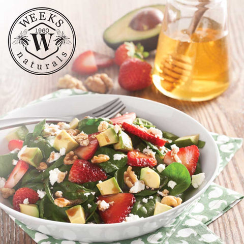 Avacado Strawberry Spinach Salad with Honey Balsamic Dressing