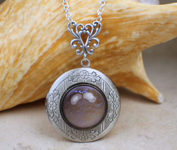 Blue Dragons Breath Opal Photo Locket In Silver – Char's Favorite Things