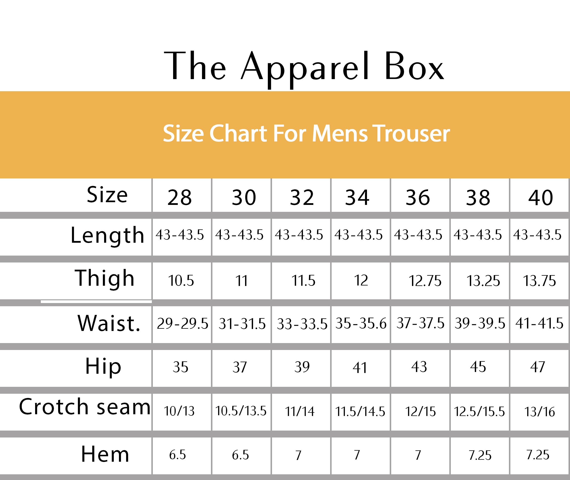 Men's Trouser Size Chart – The Apparel Box