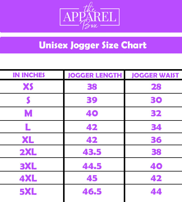 Unisex Jogger Size Chart – The Apparel Box