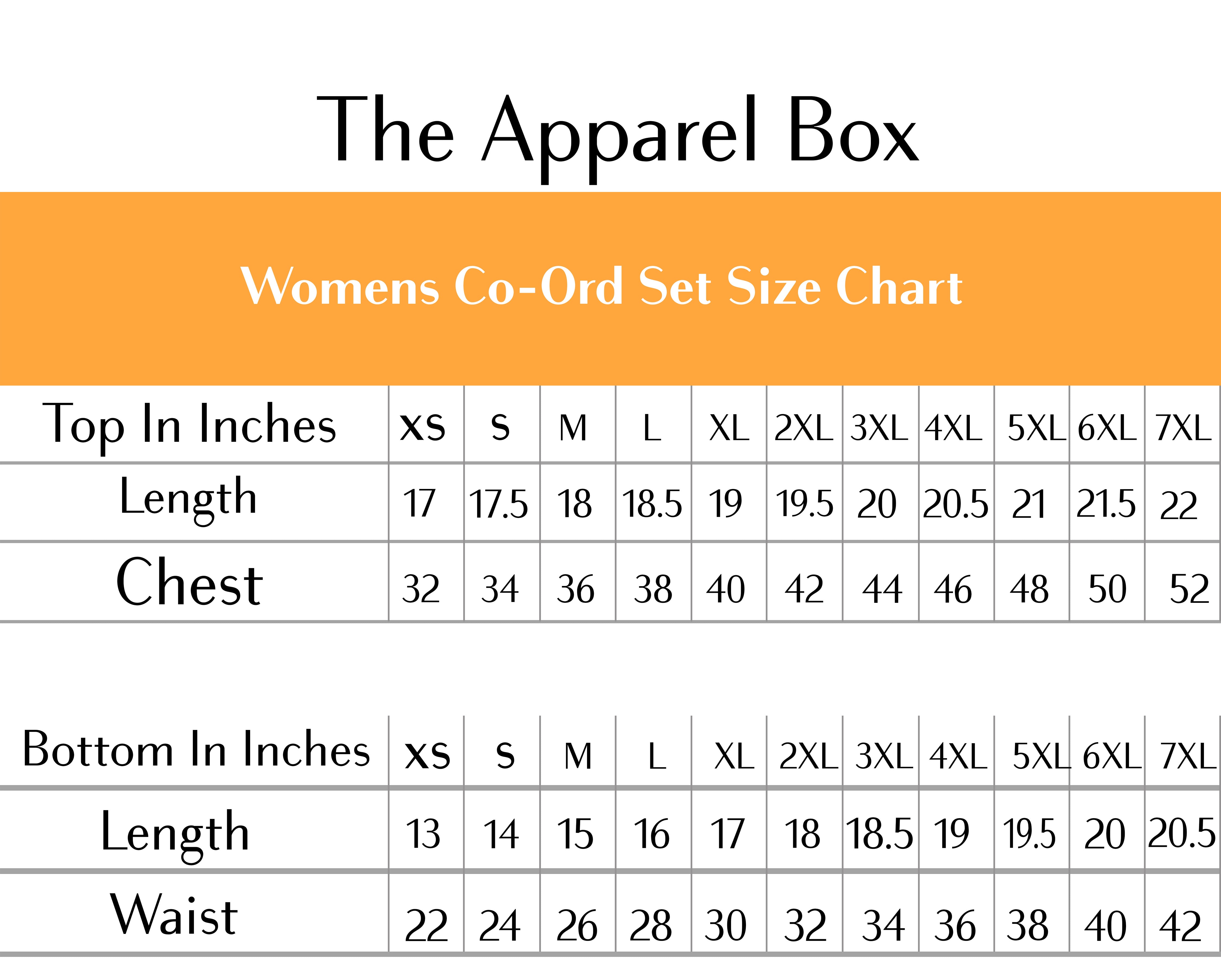 Womens Co-Ord Set Size Chart – The Apparel Box