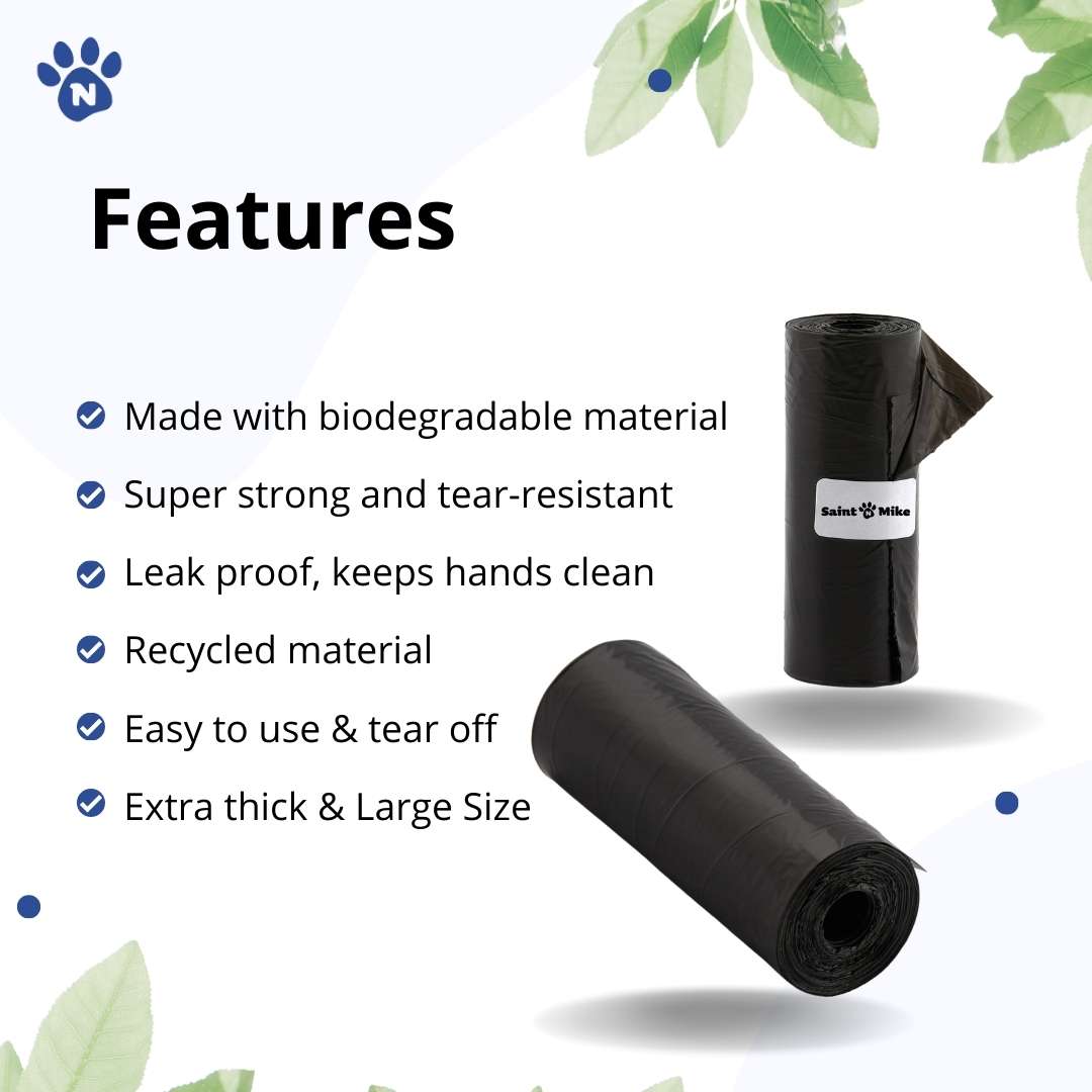 Biodegradable Dog Black Poop Bags With Waste Bag Dispenser